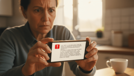 Abonné Bouygues frustré regardant un mail sur son smartphone
