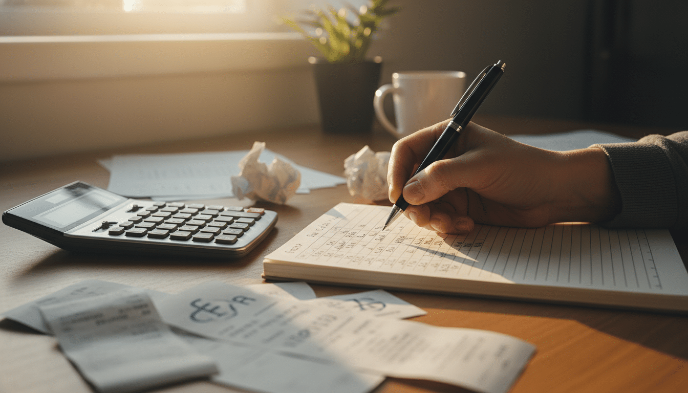 Budget mensuel détaillé avec factures et calculatrice