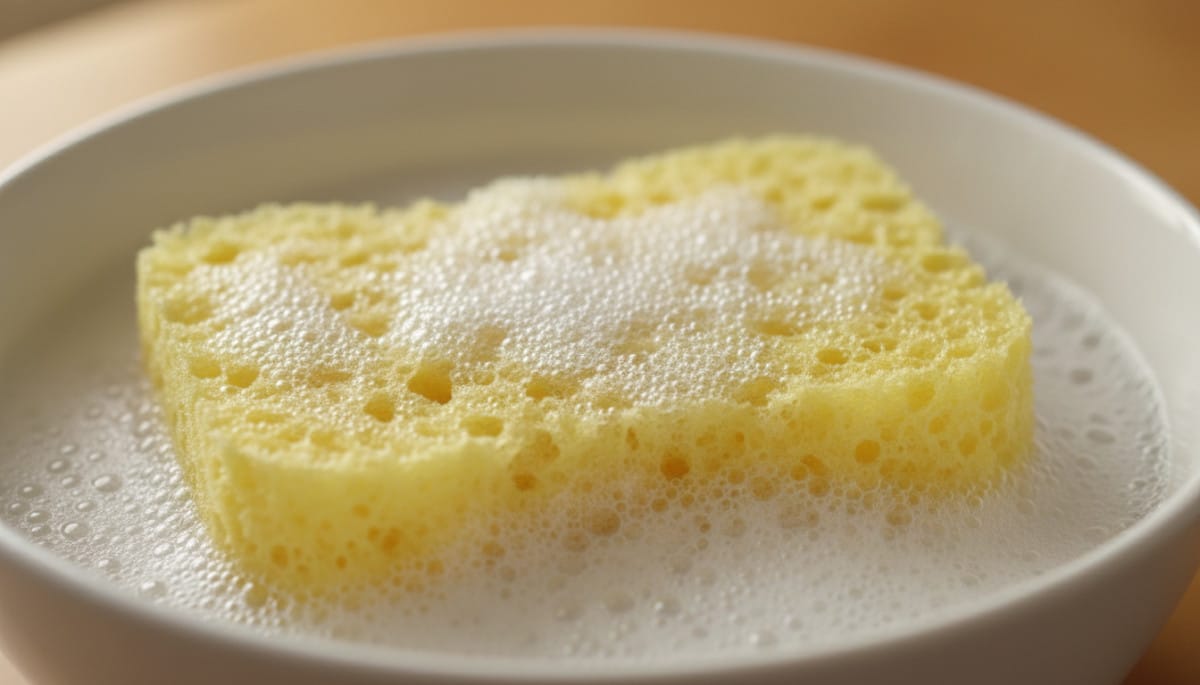 bulles de bicarbonate pénétrant les pores d'une éponge