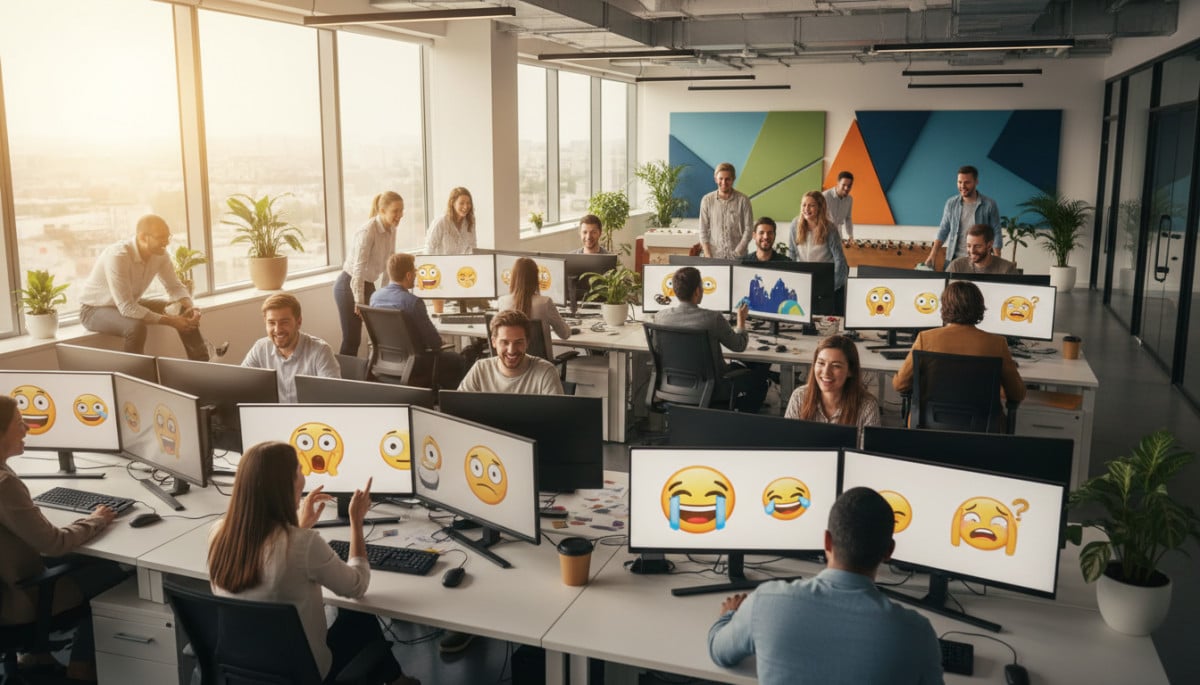 Bureau moderne avec employés qui regardent des GIF