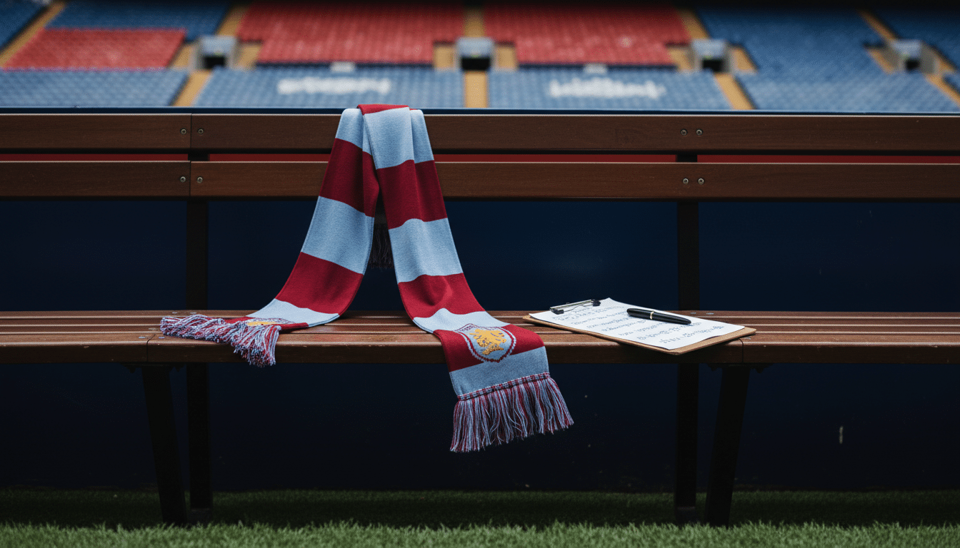 Banc de touche avec écharpe de Burnley et notes tactiques sur clipboard
