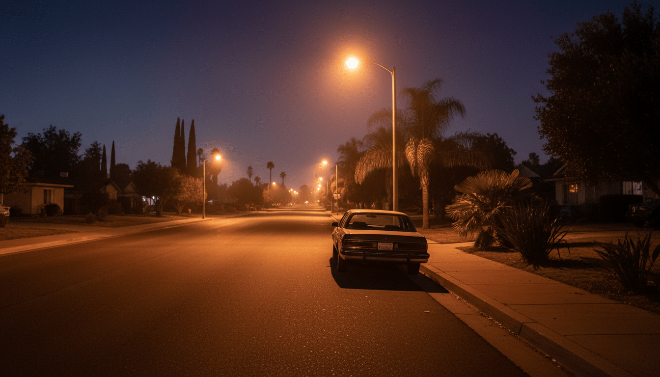 Rue Vine Street à Highland en Californie de nuit