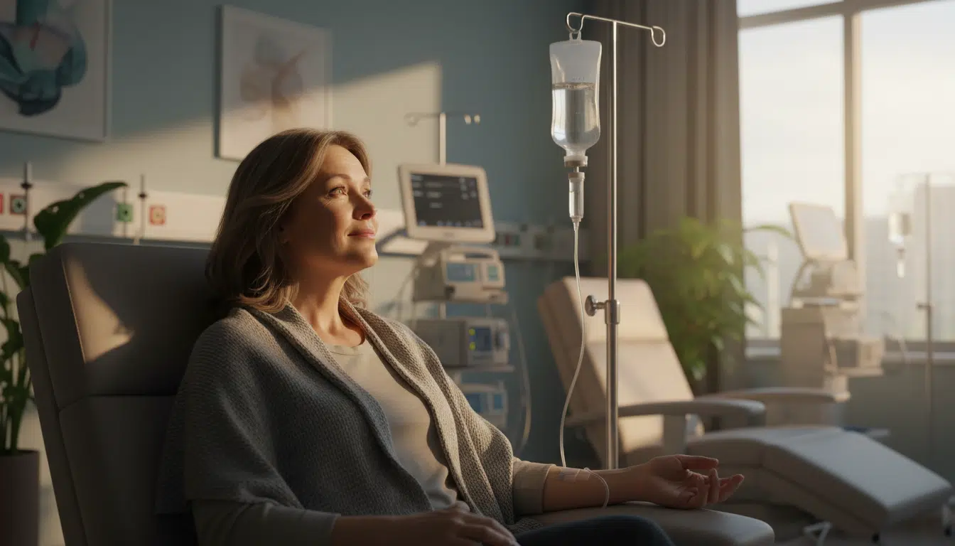 Patient recevant une immunothérapie en service d'oncologie