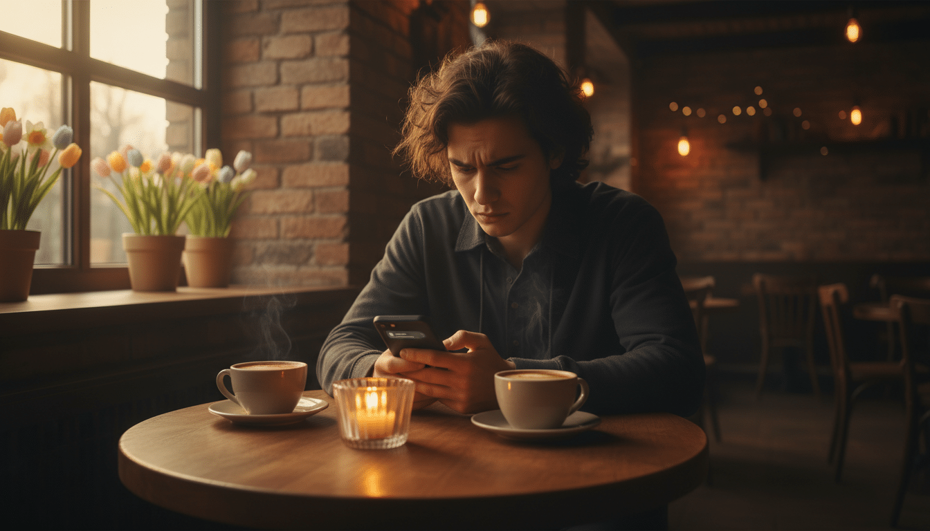 Personne seule devant deux cafés non touchés