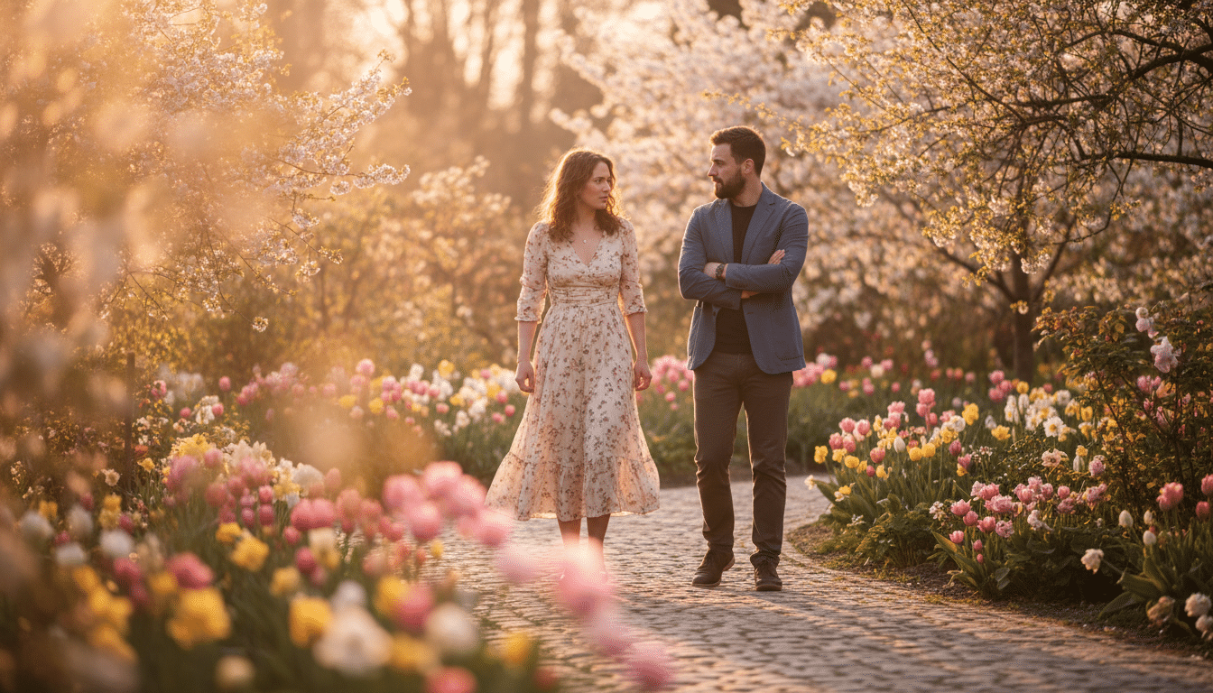 Deux amies s'éloignant sur un chemin printanier