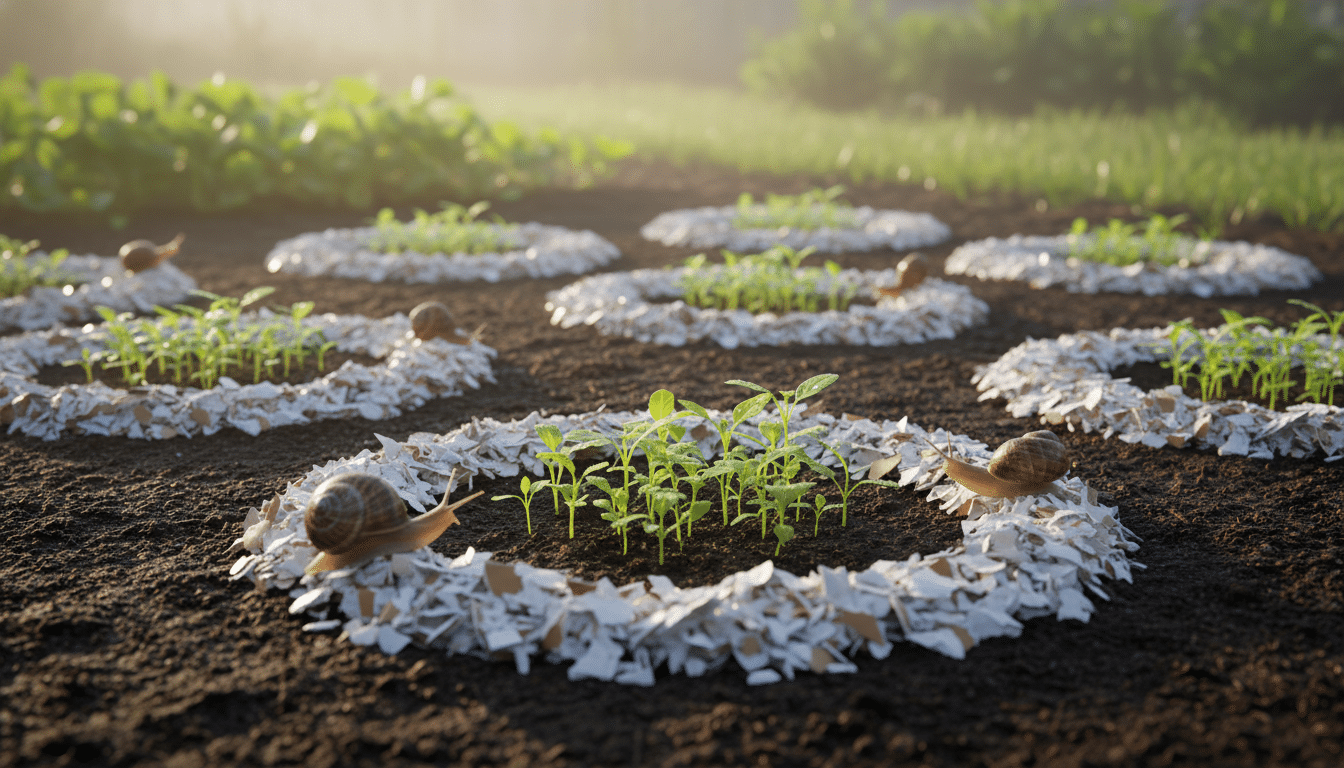 Jeunes pousses protégées par des coquilles d'œufs broyées