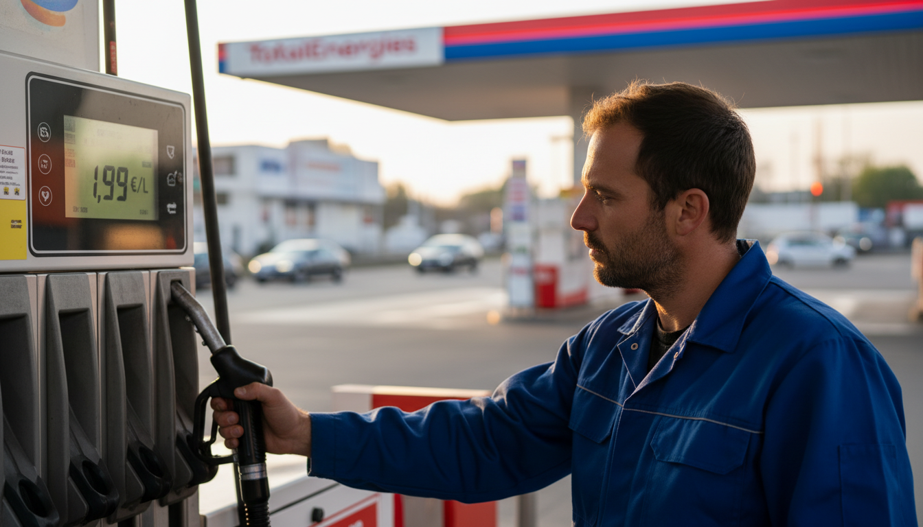 Automobiliste regardant le prix affiché à la pompe TotalEnergies