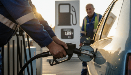 Automobiliste français faisant le plein de carburant en station-service