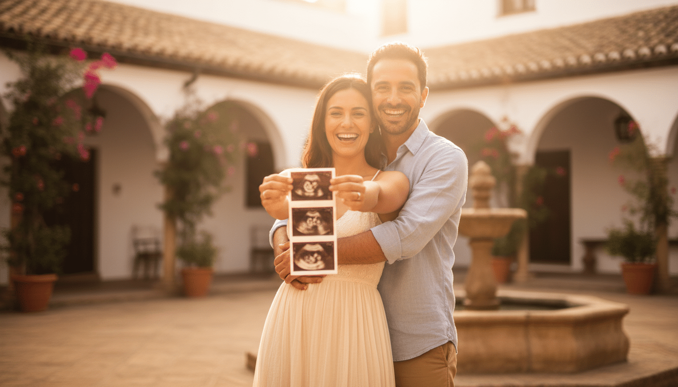 Couple heureux tenant des photos d'échographie