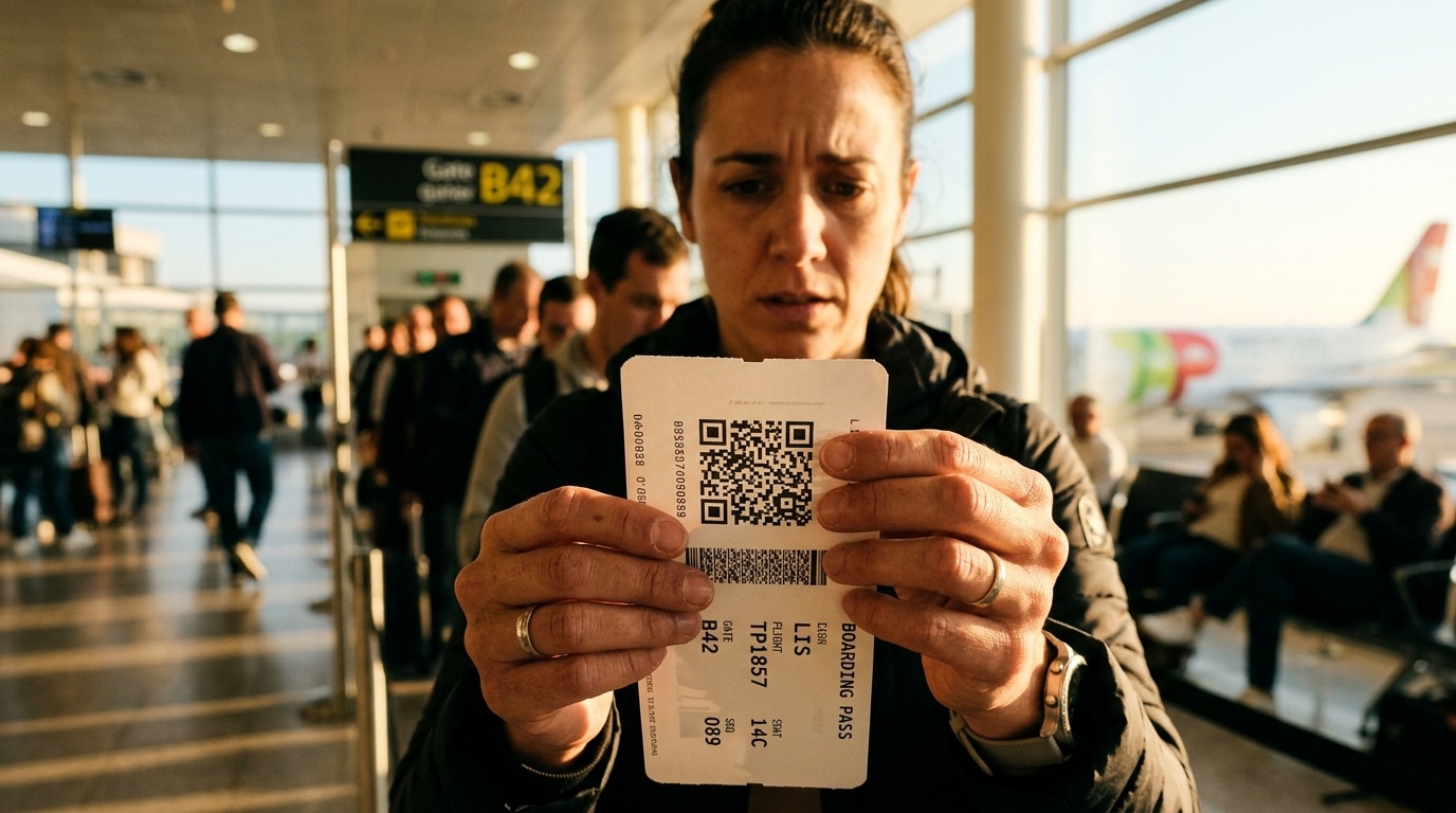 Carte d'embarquement avec code-barres tenue en main à l'aéroport