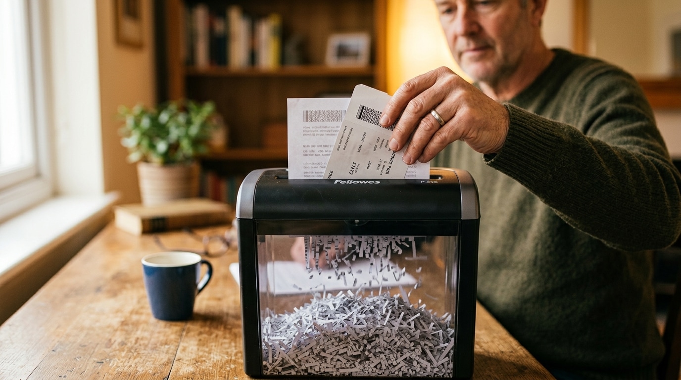 Destruction d'une carte d'embarquement dans un broyeur de documents