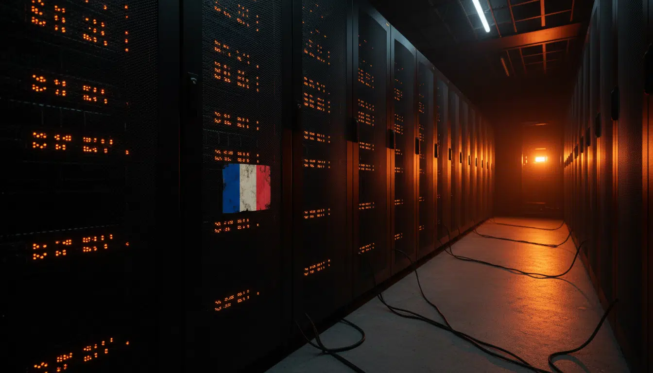 Salle de serveurs informatiques avec voyants lumineux clignotants