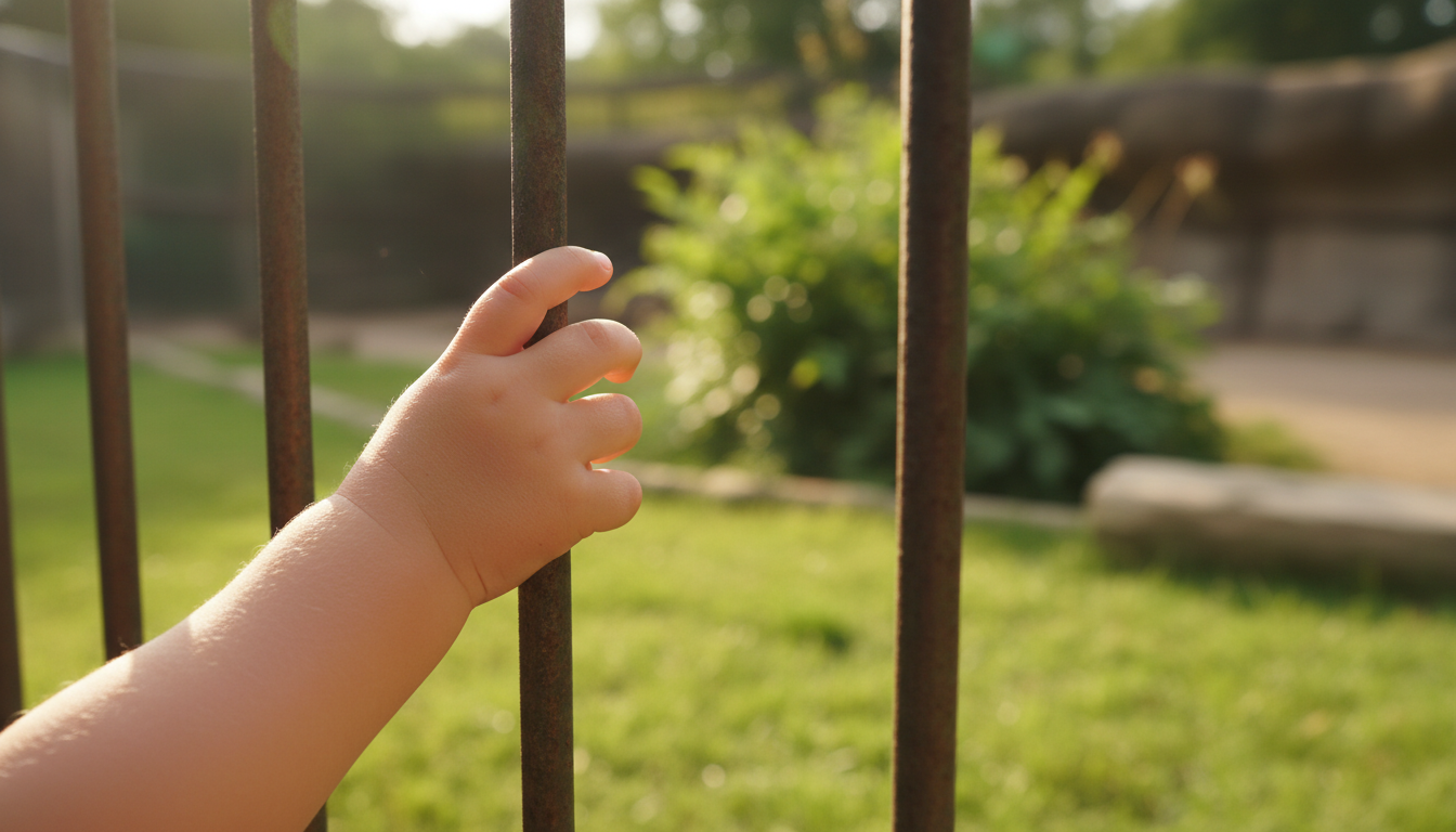 Main d'un enfant passant à travers une clôture de zoo