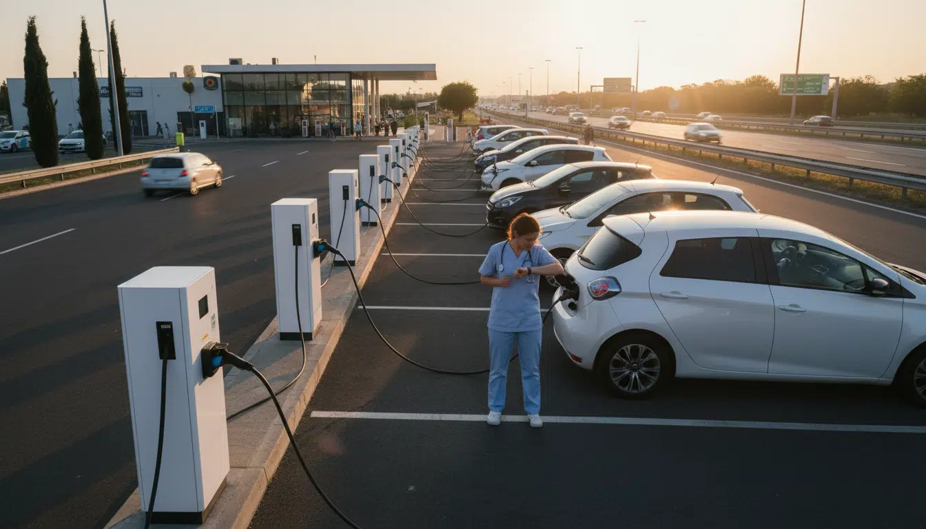 Station de recharge électrique sur une aire d'autoroute française