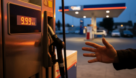 Écran de pompe à essence affichant 9,99 euros le litre