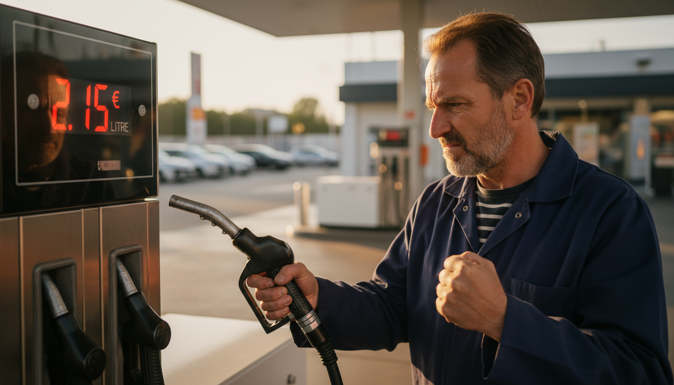 Automobiliste frustré devant le prix du gazole à la pompe