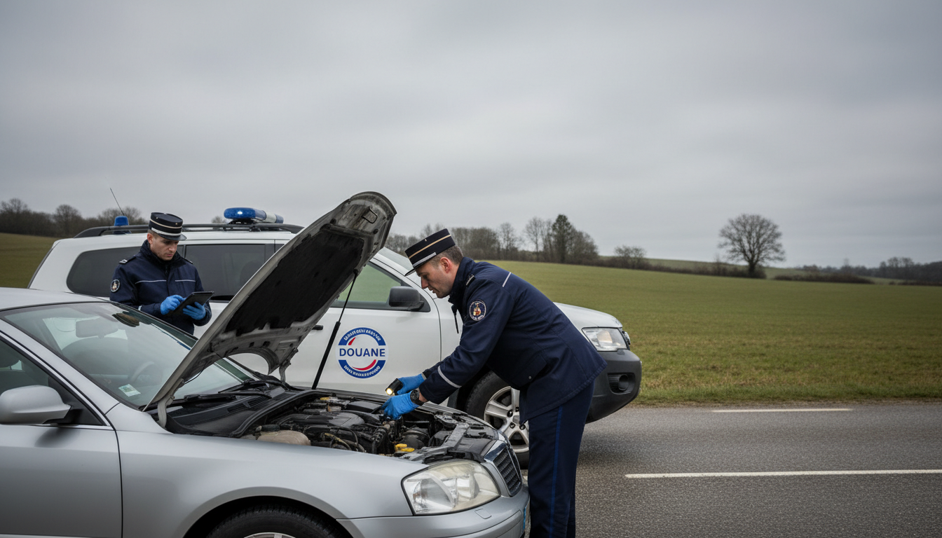 Contrôle douanier d'un véhicule sur le bord de la route