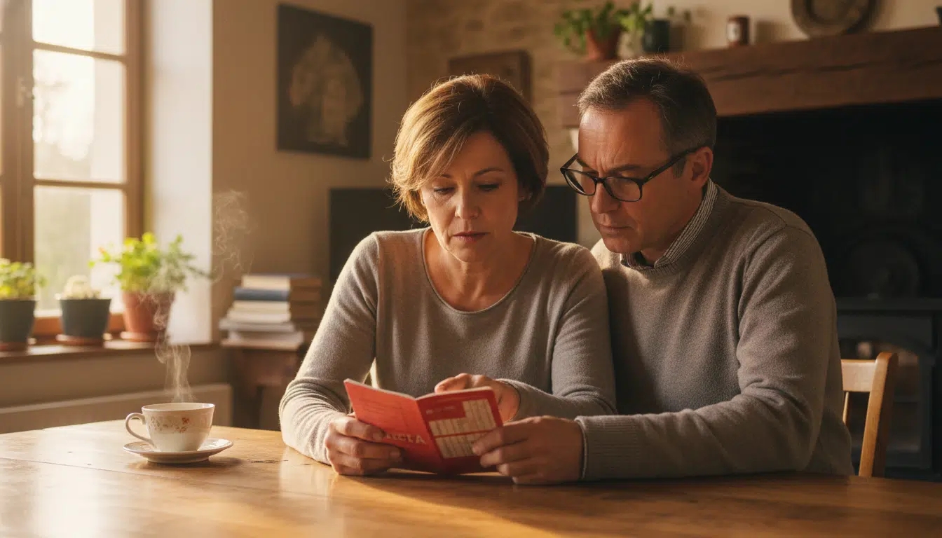 Couple français consultant leur Livret A à la maison