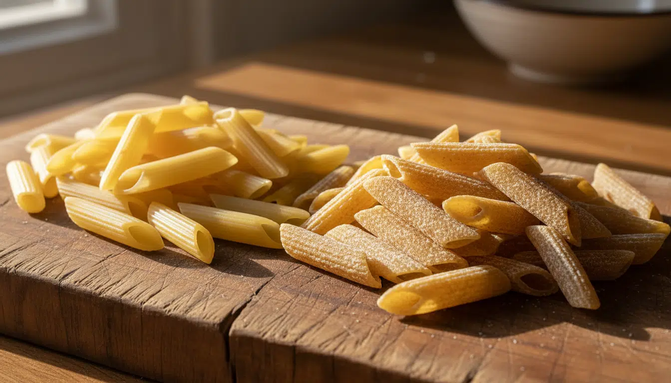 Comparaison entre pâtes industrielles lisses et pâtes artisanales rugueuses