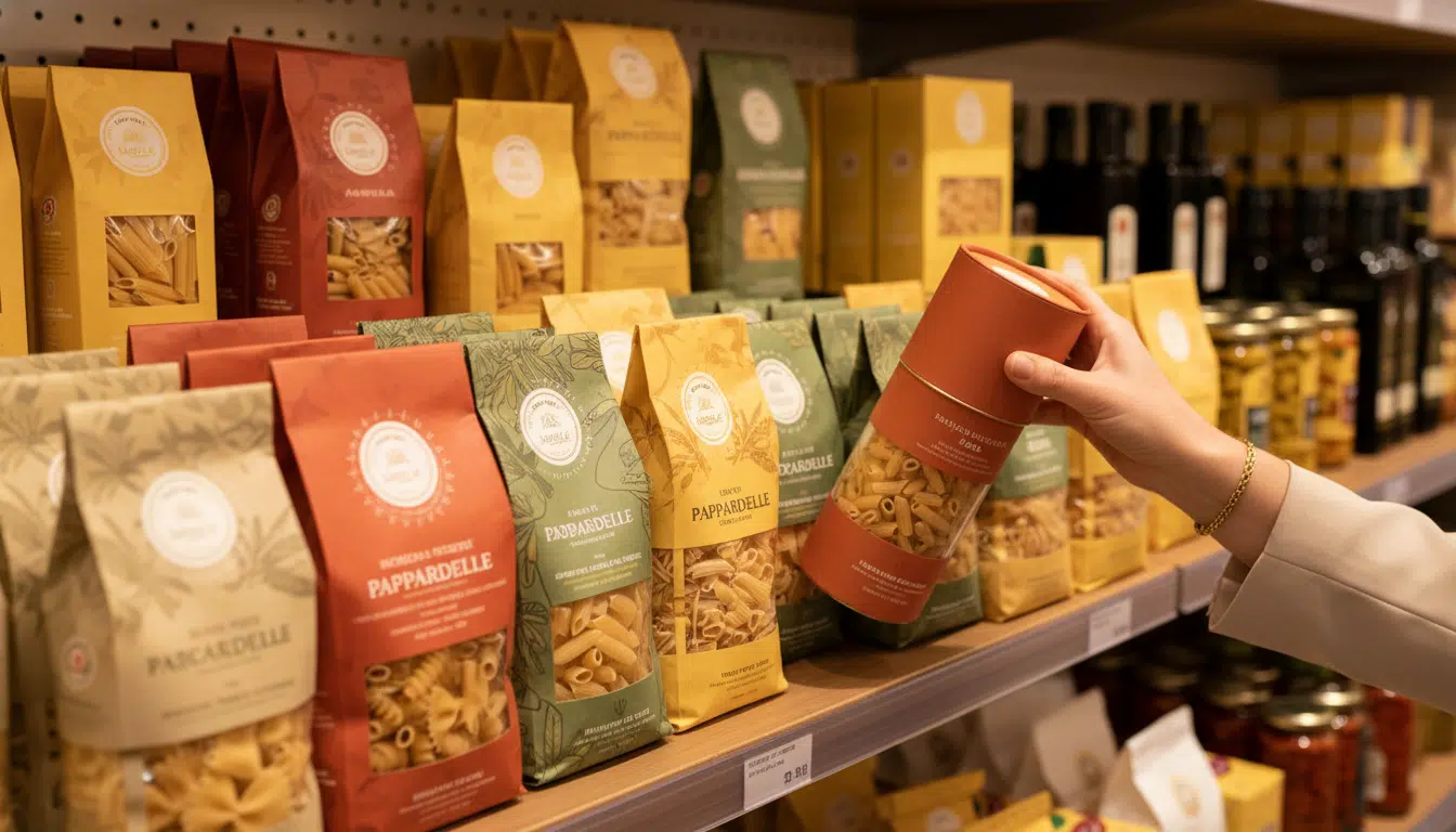 Rayon de pâtes artisanales italiennes en épicerie fine