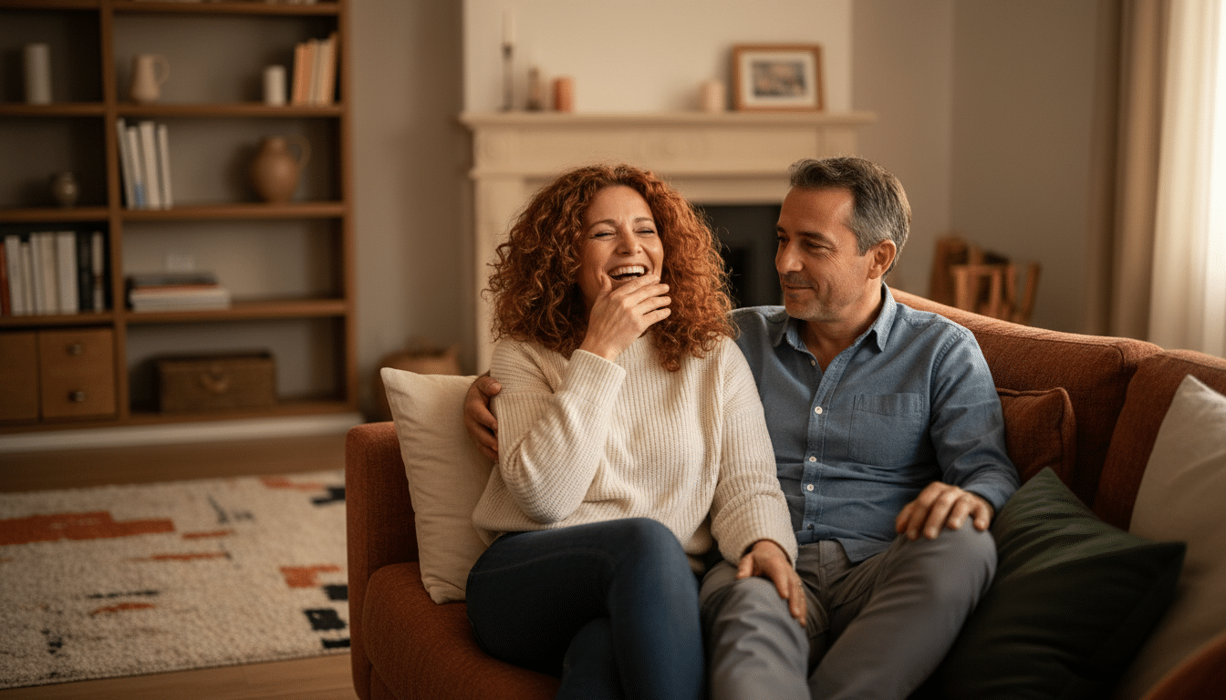 Couple français détendu sur un canapé