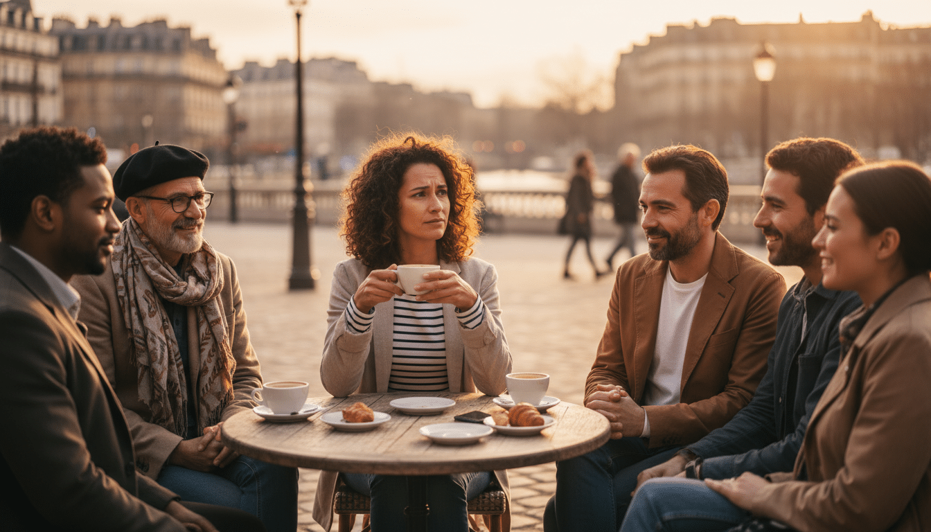 Groupe d'adultes discutant dans un café