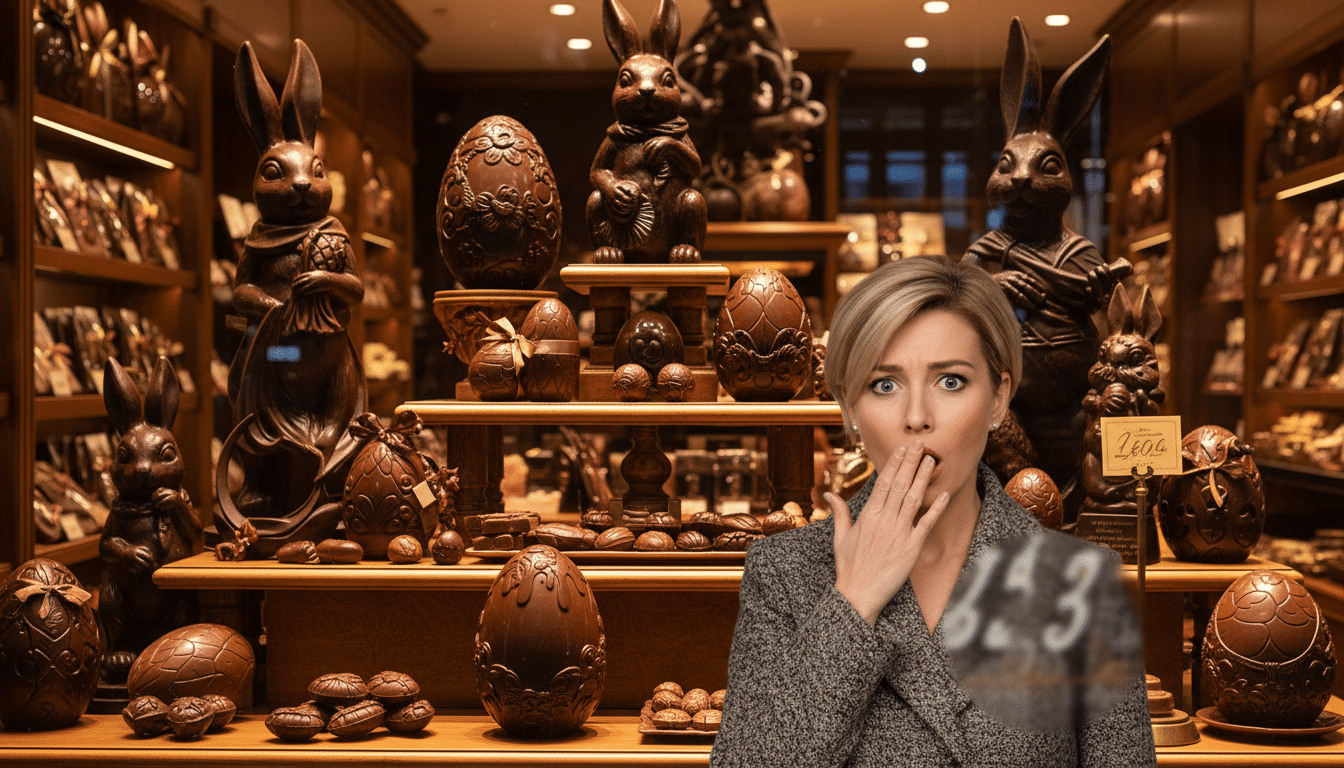 Vitrine de chocolatier avec chocolats de Pâques haut de gamme