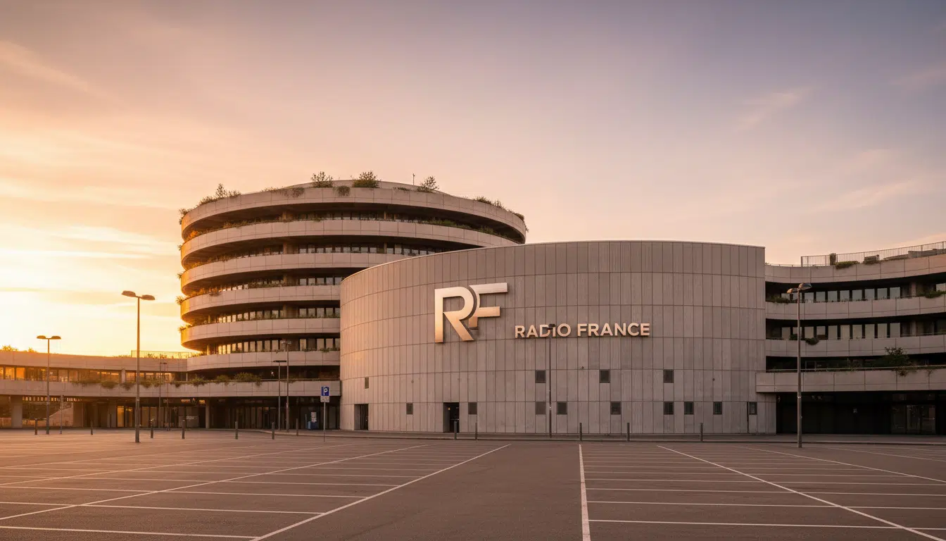 Bâtiment d'une antenne de radio publique française, symbole du service public audiovisuel