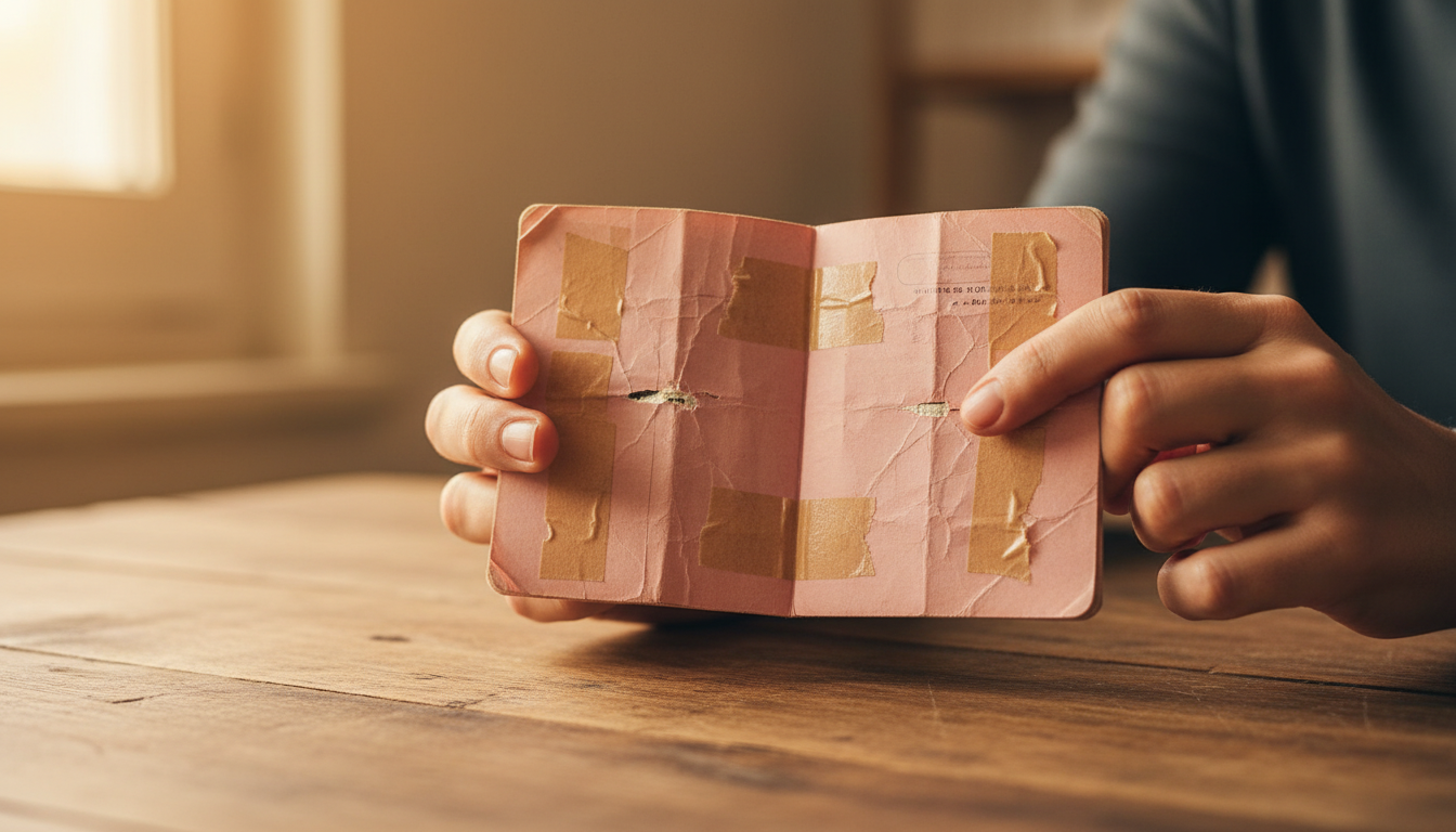 Ancien permis de conduire rose en carton abîmé