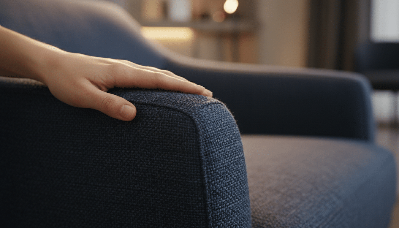 Détail du tissu Gunnared bleu foncé du fauteuil IKEA LILLESÄTER