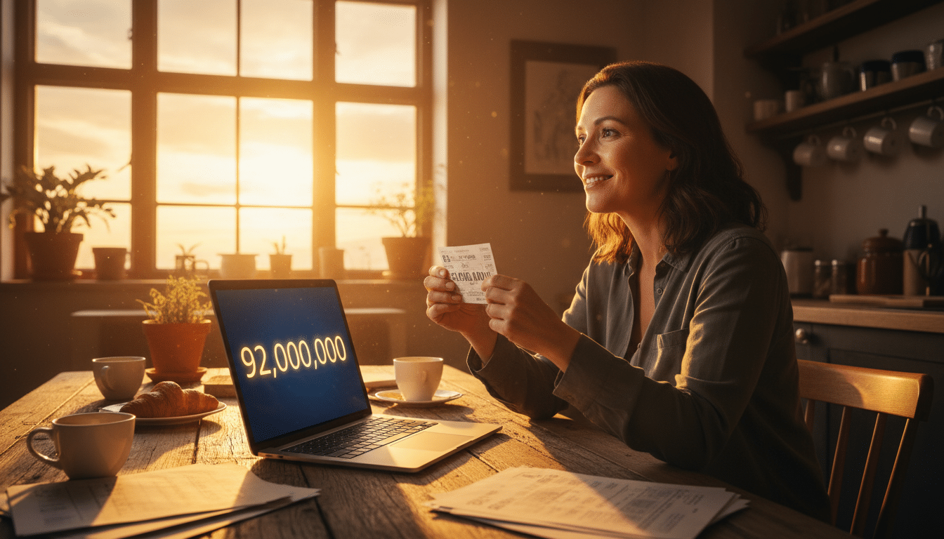 Joueur consultant le jackpot EuroMillions de 92 millions