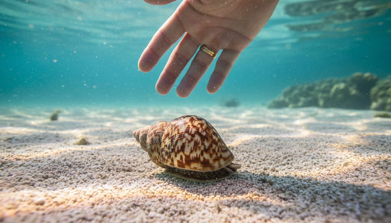 Coquillage du cône géographe sur le sable tropical