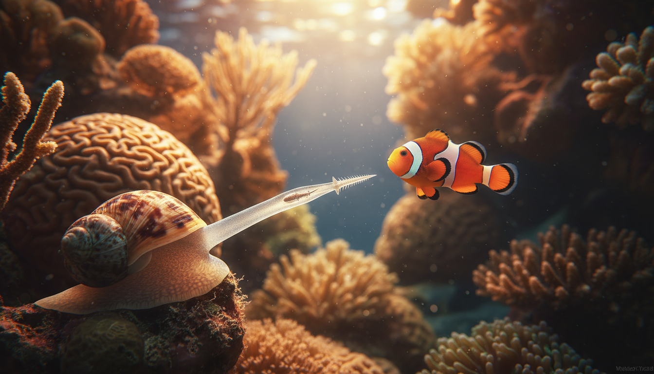 Harpon venimeux du cône géographe en action sous l'eau