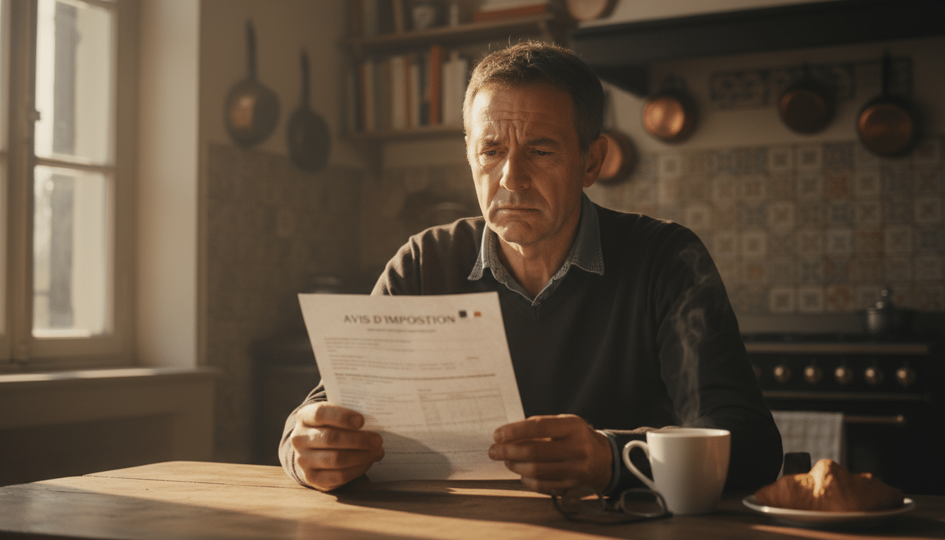 Personne lisant son avis d'imposition à la maison