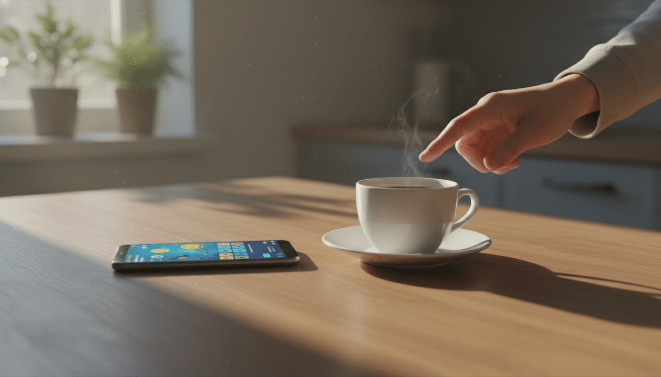 Smartphone affichant l'application FDJ sur une table
