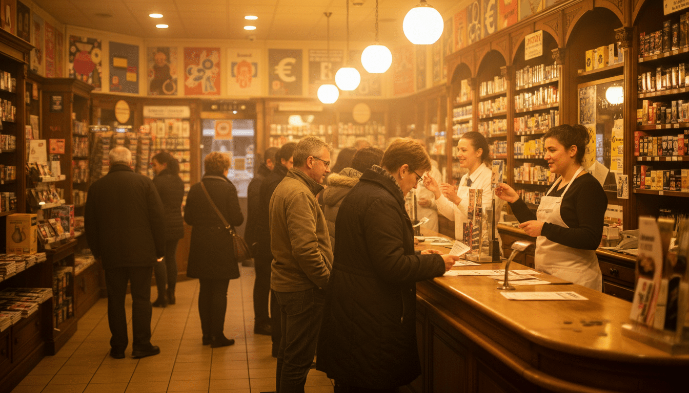File d'attente dans un bureau de tabac pour le Loto