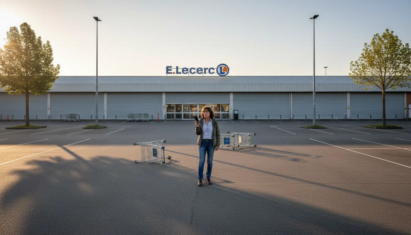 Magasin E.Leclerc fermé un jour férié avec parking vide