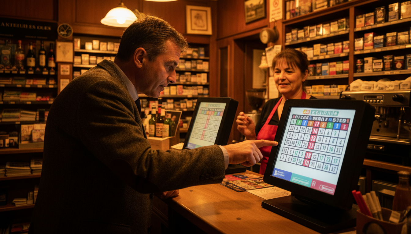 Comptoir d'un bureau de tabac avec terminal Loto