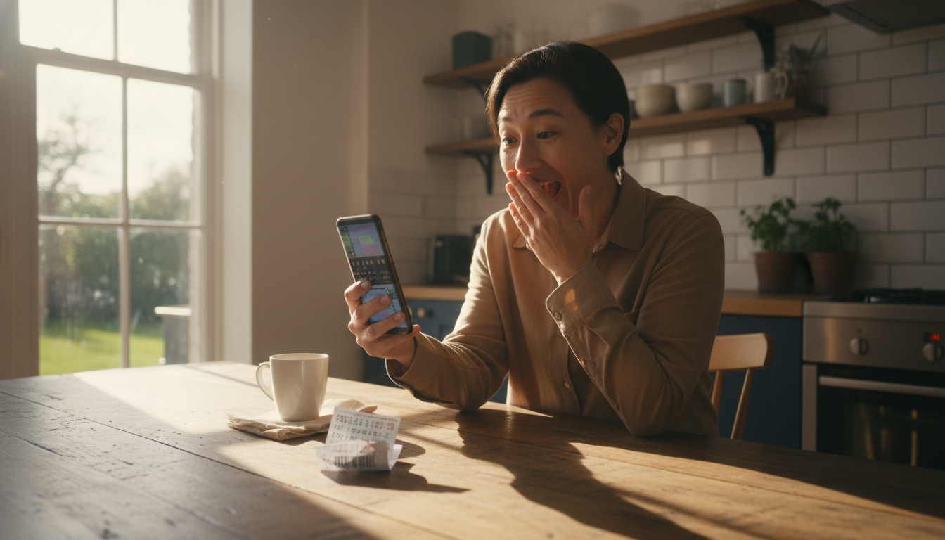 Personne vérifiant les résultats du Loto sur son téléphone