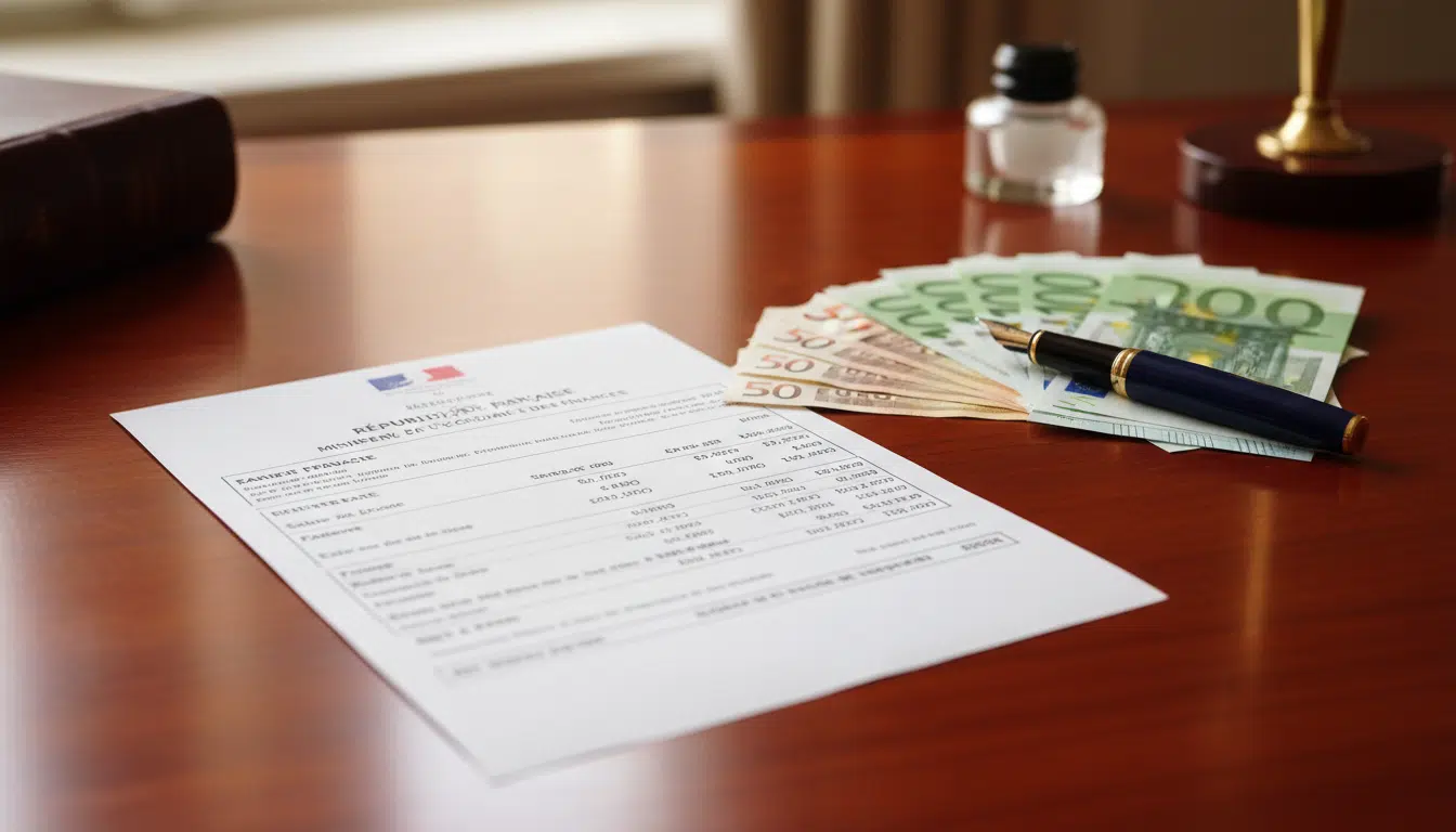 Fiche de paie officielle avec des billets en euros sur un bureau, illustrant les indemnités des élus parisiens