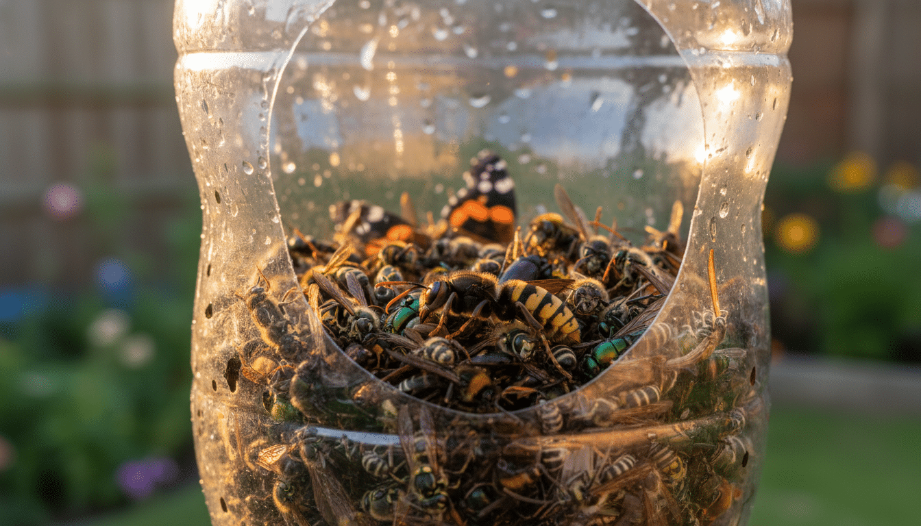 Piège artisanal rempli d'insectes utiles piégés par erreur