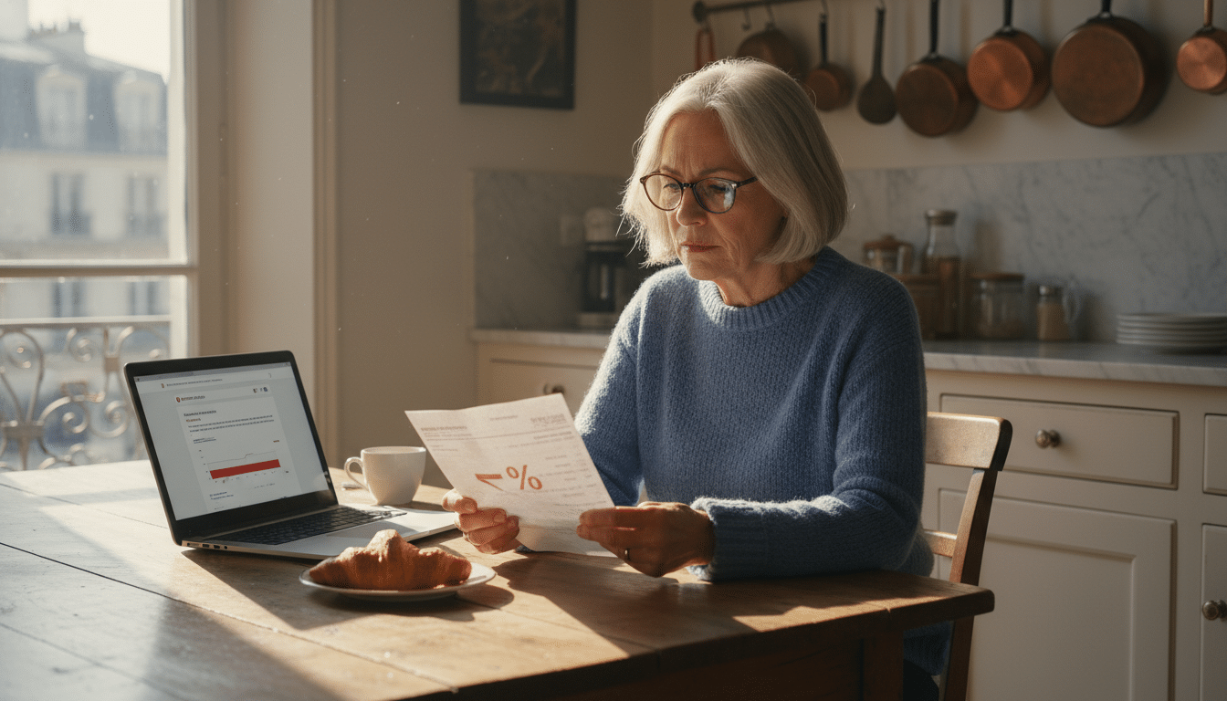 Senior français inquiet devant ses relevés d'épargne