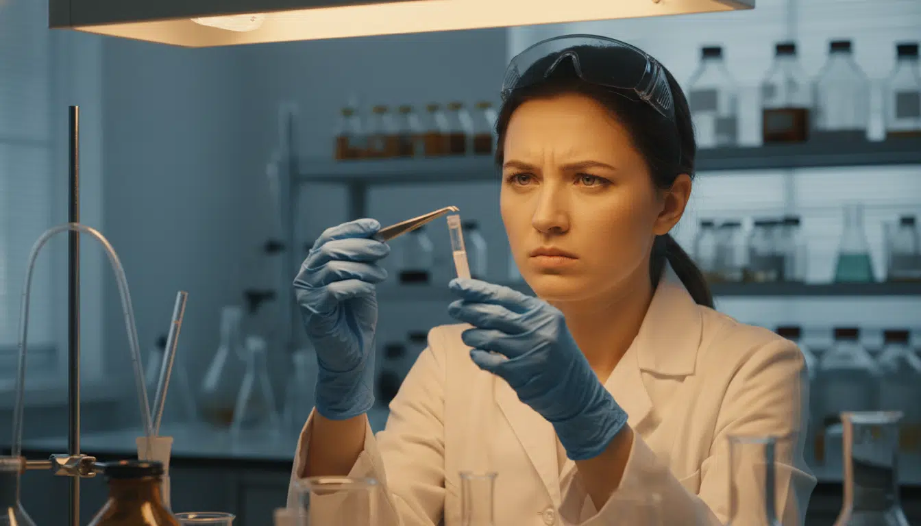 Scientifique analysant un échantillon de plastique en laboratoire