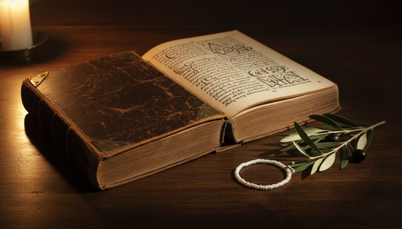 Livre ancien de l'Énéide de Virgile et bracelet de naissance