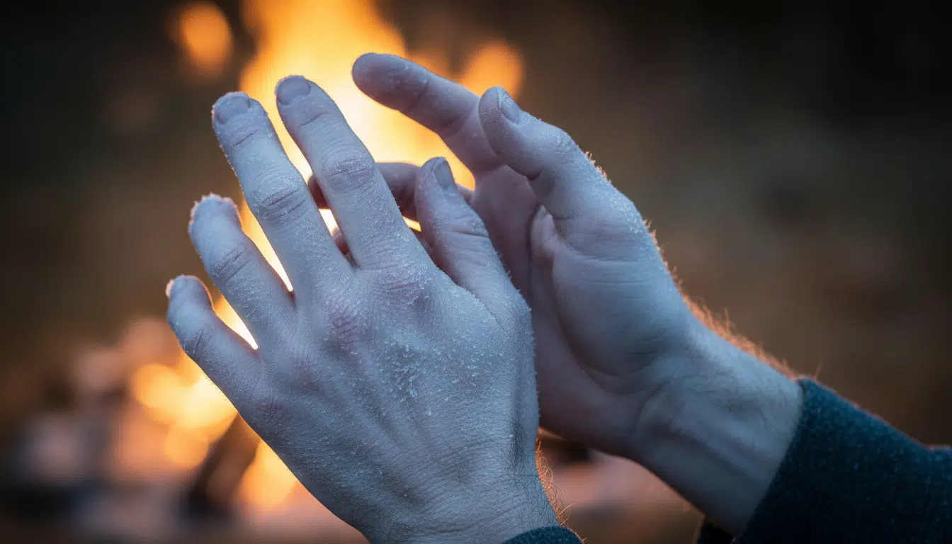 Mains blanchies par le froid et la vasoconstriction