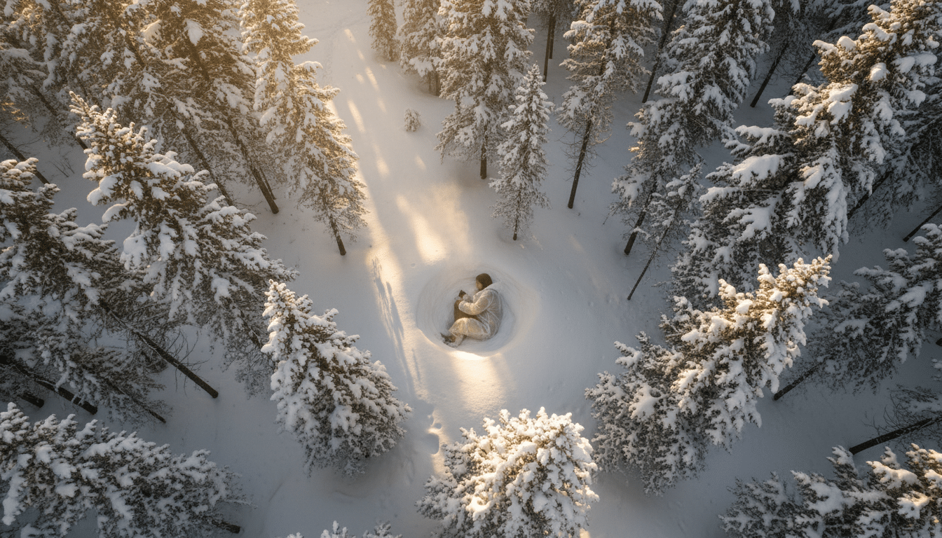 Personne recroquevillée dans la neige en position fœtale