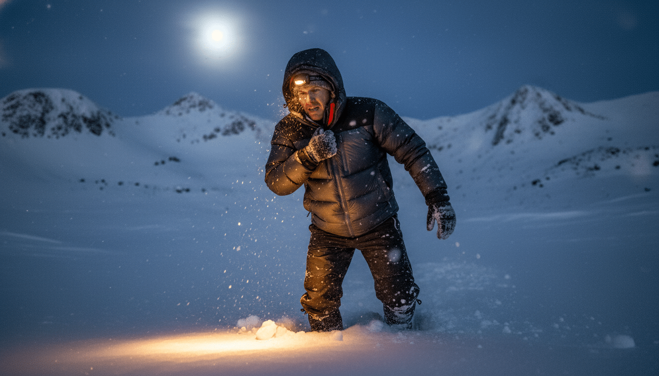 Randonneur confus retirant ses vêtements dans la neige