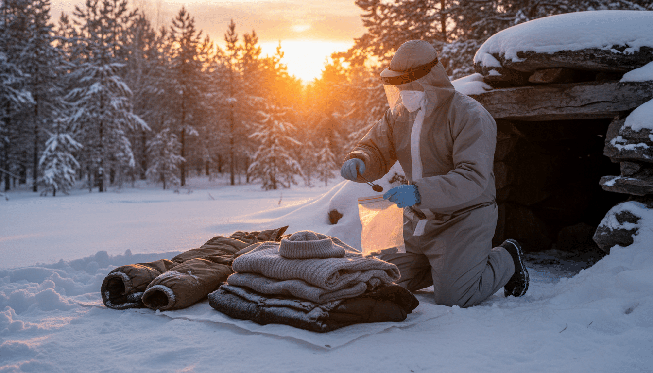 Vêtements pliés dans la neige découverts par un enquêteur