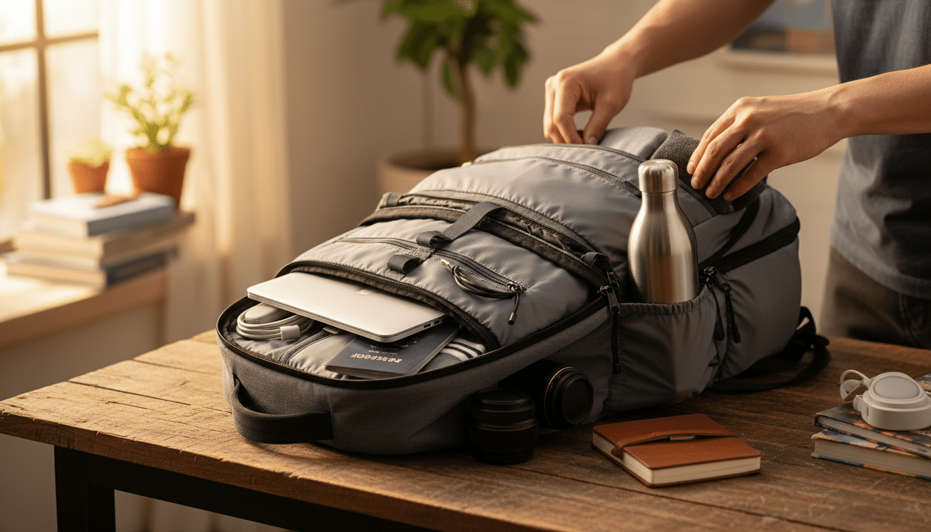 Sac à dos de voyage ouvert compartiments organisés