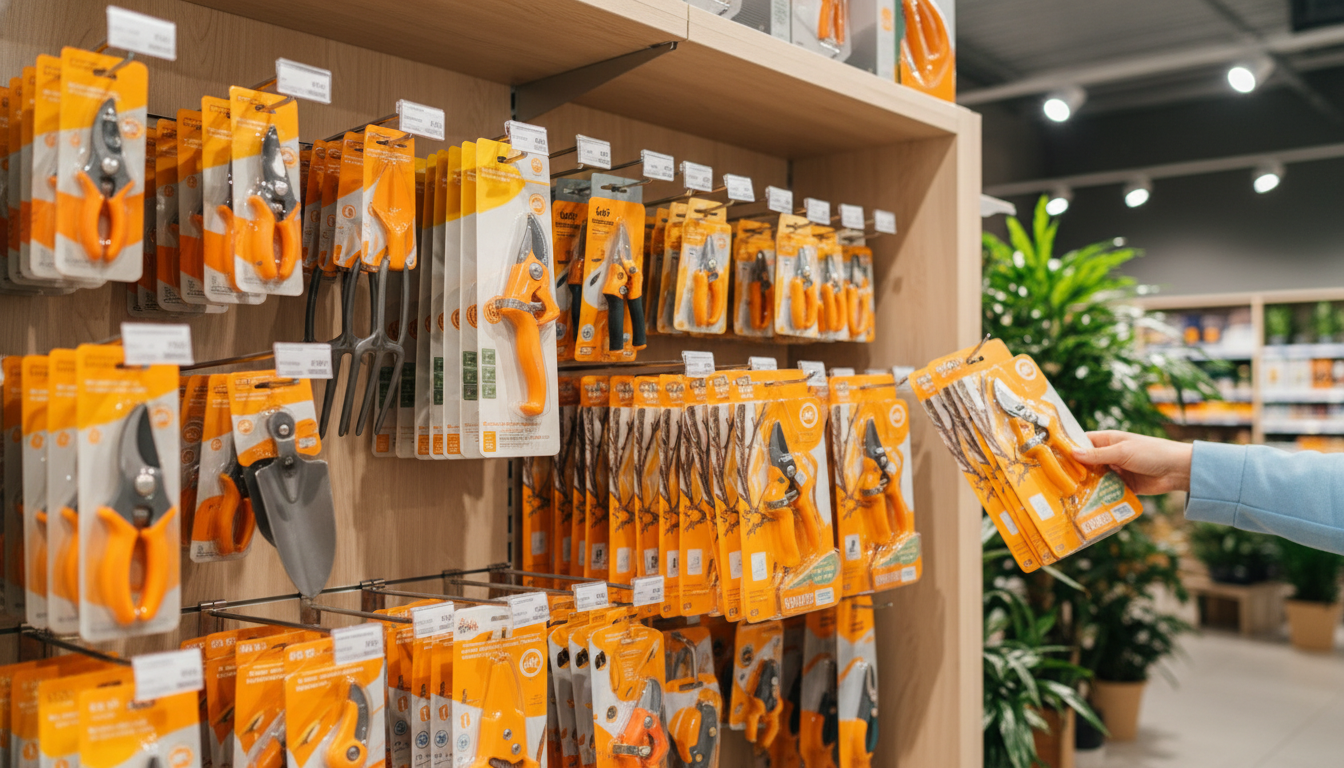 Rayon outils de jardinage dans un magasin Action